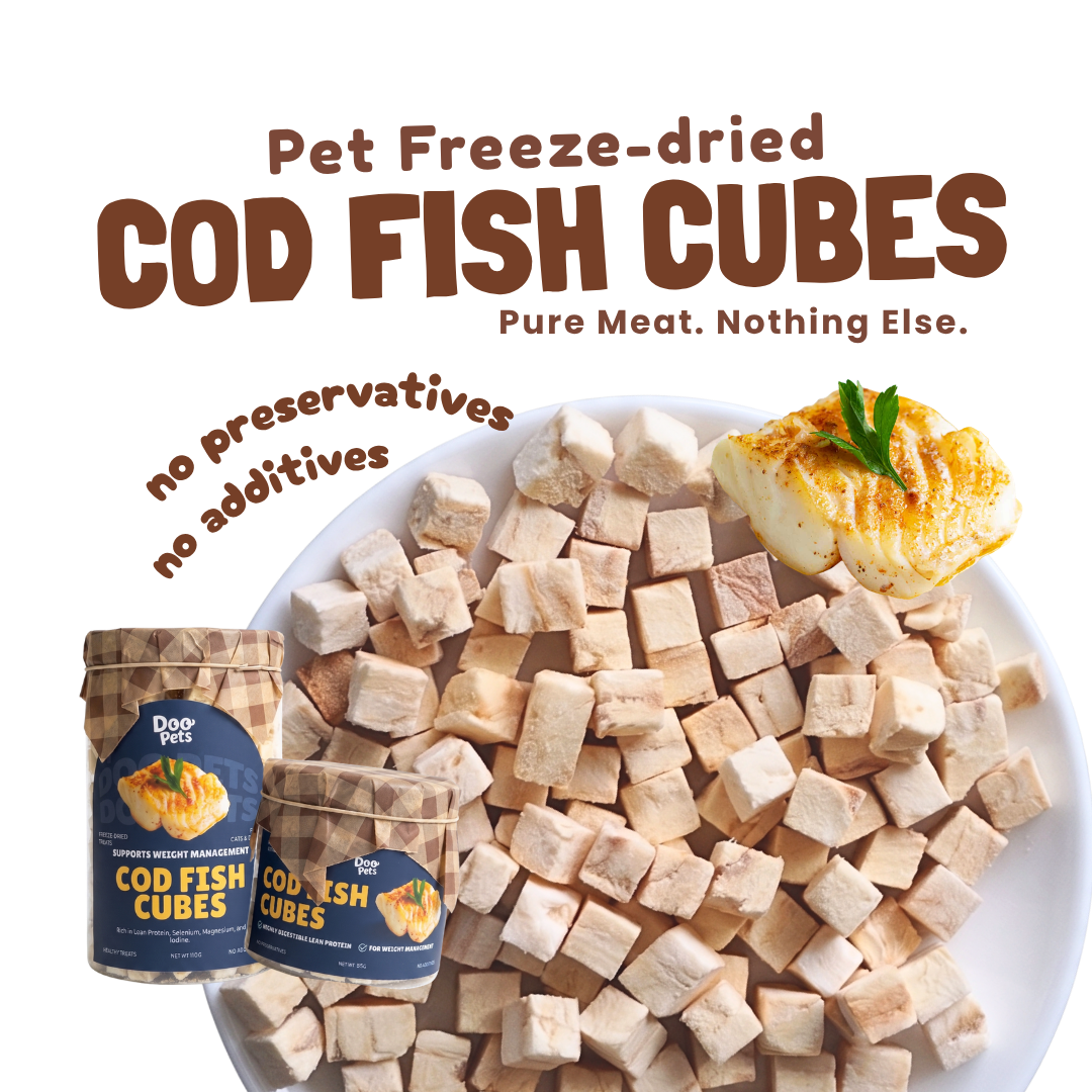 Premium COD Fish Cubes Freeze Dried Pet Food Snacks Treat Cats & Dogs Doo Pets Doopets Dry Good Quality