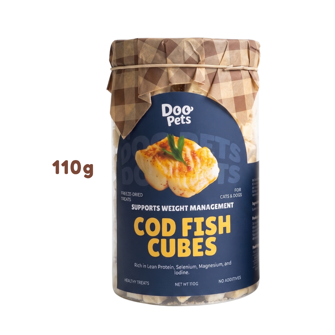 Premium COD Fish Cubes Freeze Dried Pet Food Snacks Treat Cats & Dogs Doo Pets Doopets Dry Good Quality